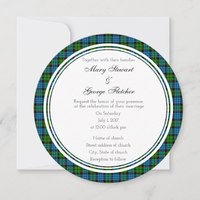 Invitation ronde de Fletcher Scottish Mariage (Devant)