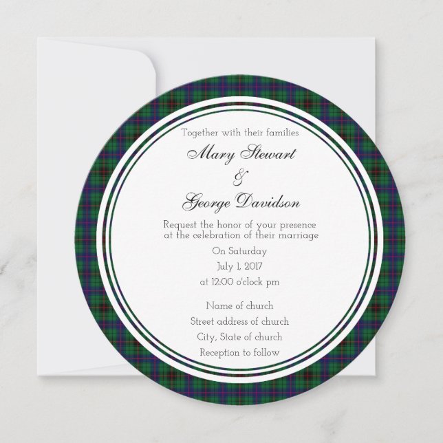 Invitation ronde Mariage écossaise Davidson (Devant)