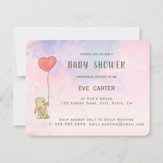 Invitation Roo Bunny - Ballons Coeur (Devant)