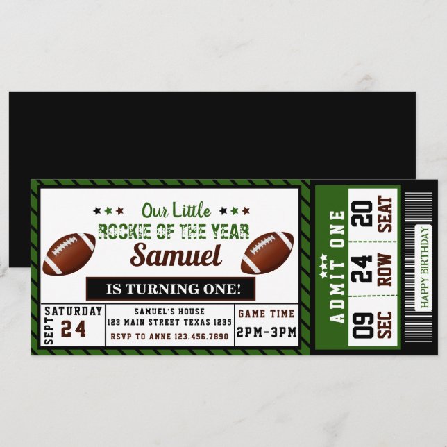 Invitation Roockie de football américain de l'année Anniversa (Devant / Derrière)