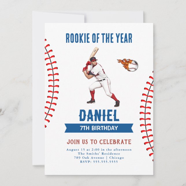 Invitation Rookie Baseball fête d'anniversaire (Devant)