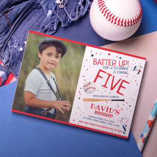 Invitation Rookie Batter Up Red Baseball Photo Anniversaire