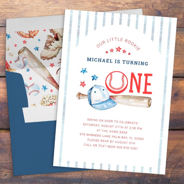 Invitation Rookie de l'année 1er anniversaire de la fête de b (1st Birthday Party Invite - Baseball Themed)