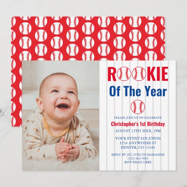 Invitation Rookie De L'Année Baseball 1er Anniversaire (Devant / Derrière)