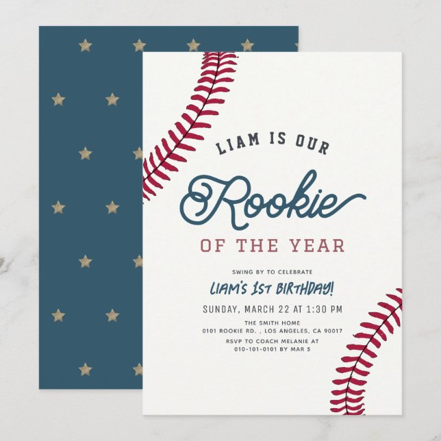 Invitation Rookie de l'année Baseball 1er anniversaire (Devant / Derrière)