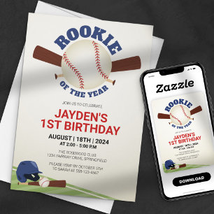 Invitation Rookie de l'année Baseball Rouge Bleu Anniversaire