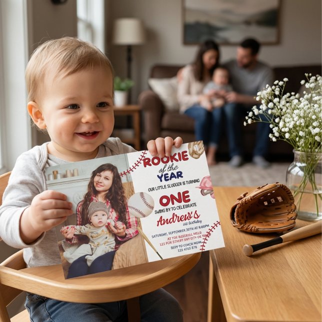 Invitation Rookie De L'Année Baseball Thème 1er Anniversaire (Rookie Of The Year Baseball 1st Birthday Invitation with Photo)