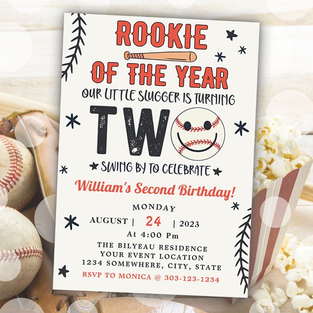 Invitation Rookie De L'Année Deuxième Anniversaire De Basebal (Créateur téléchargé)