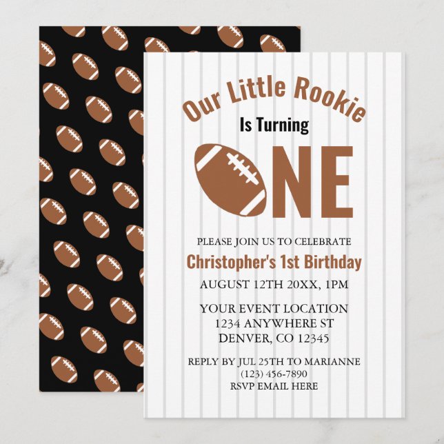 Invitation Rookie Football 1er anniversaire (Devant / Derrière)