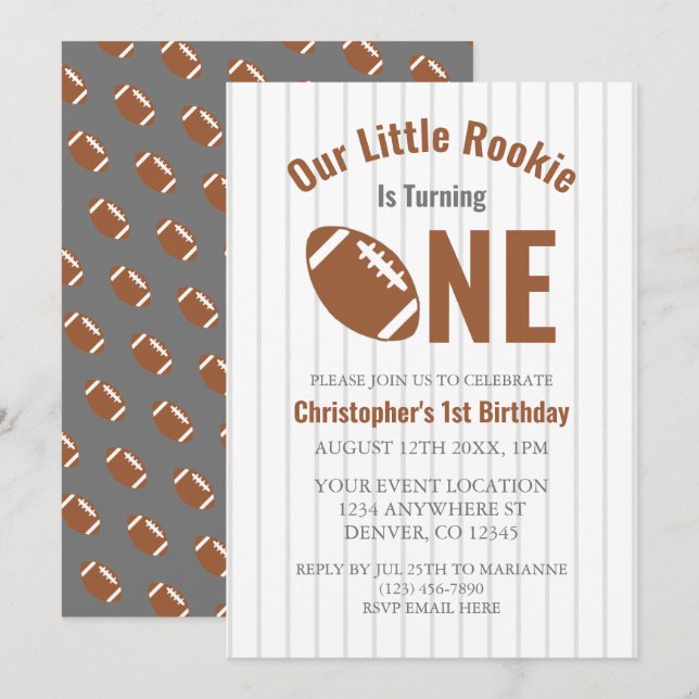 Invitation Rookie Football 1er anniversaire (Devant / Derrière)