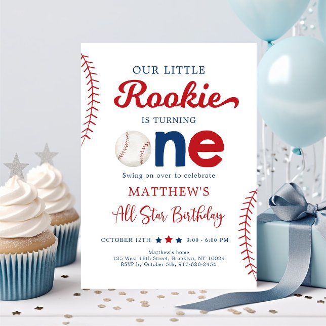 Invitation Rookie tournant un premier anniversaire de basebal (Créateur téléchargé)