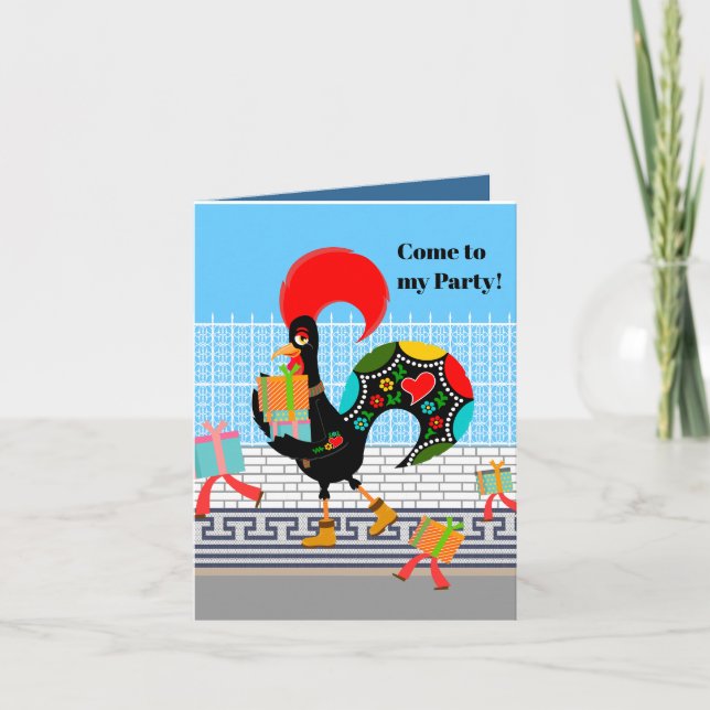 Invitation Rooster portugais avec cadeaux 1ère fête d'anniver (Devant)