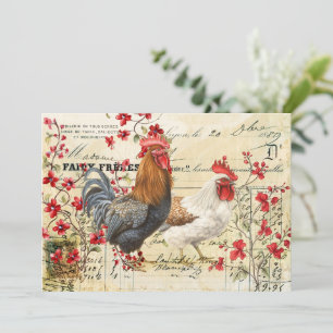 Invitation Rooster vintage et Découpage Hen Ephemera