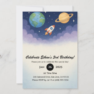 Invitation Roquette d'aquarelle dans l'espace extra-atmosphér