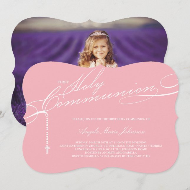 Invitation Rosaire moderne Première Sainte Communion Photo Re (Devant / Derrière)