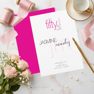 Invitation Rose 50 ans & Fabuleux Monogramme moderne Annivers