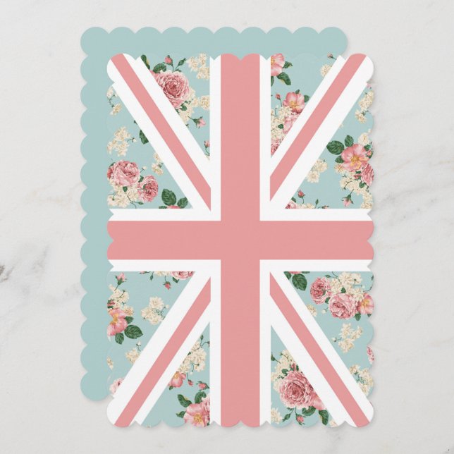 Invitation Rose anglais Union Jack Floral Pattern (Devant / Derrière)