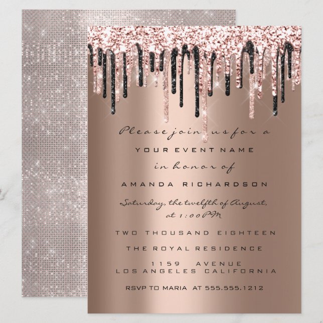 Invitation Rose  Anniversaire Fête des mariées Sweet 16 Class (Devant / Derrière)