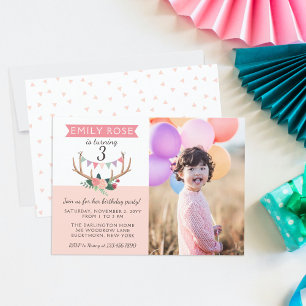 Invitation Rose Antlers & Party Bunting Anniversaire Invitati