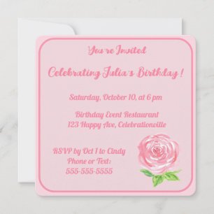 Invitation Rose aquarelle peinte à la main JOYEUX ANNIVERSAIR