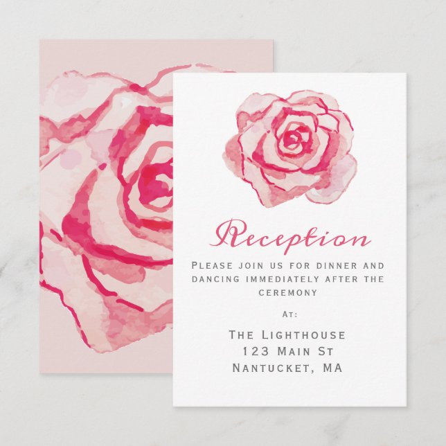 Invitation Rose aquarelle rose | Carton d'invitation de récep (Devant / Derrière)