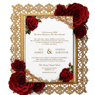 Invitation Rose arabe  or élégant Floral Design Mariage