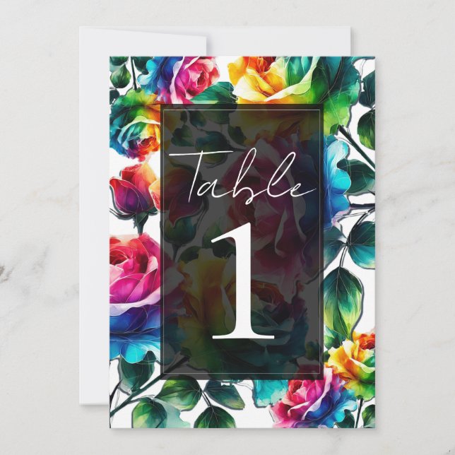 Invitation Rose arc-en-ciel noir et blanc Mariage floral vif (Devant)