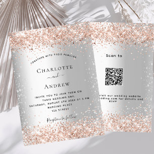 Invitation Rose argent or code QR RSVP détails mariage