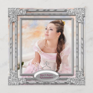 Invitation rose argentée de Quinceanera de photo