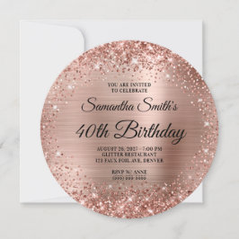 Invitation Rose arrondi Parties scintillant or Monogramme 40e
