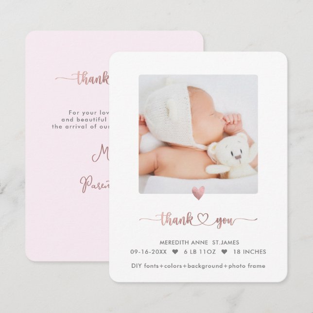 Invitation Rose ArtsApp Faux Merci de douche en or (Devant / Derrière)