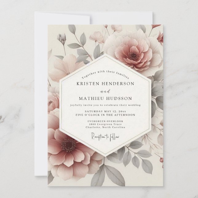 Invitation Rose Ash Ethereal Bloom Wedding (Devant)