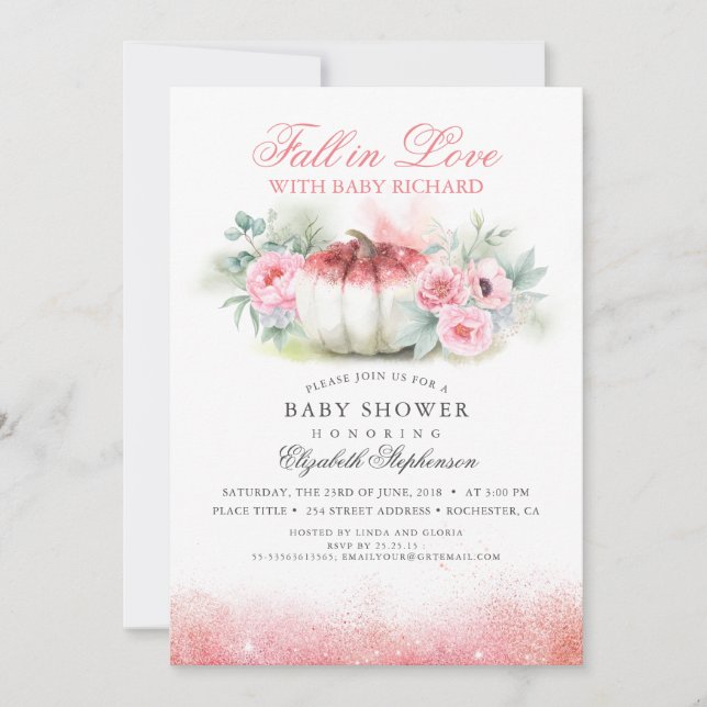 Invitation Rose Baby shower de chute d'amour Parties scintill (Devant)