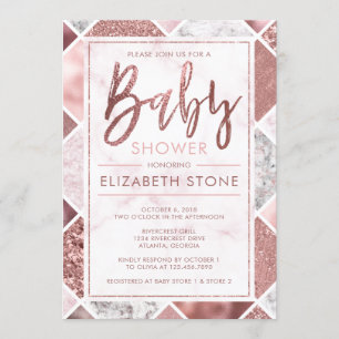 Invitation rose Baby shower d'or