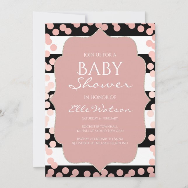 Invitation rose Baby shower d'or (Devant)