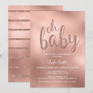 Invitation rose Baby shower d'or   Baby Girl