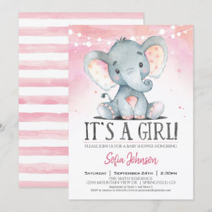 Invitation rose Baby shower Eléphant fille