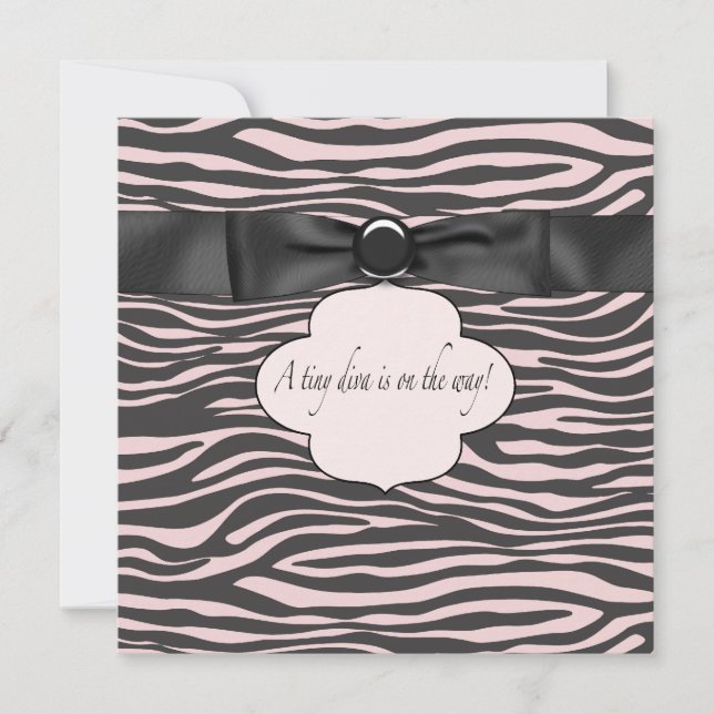 Invitation Rose Black Zebra Baby Girl Douche (Devant)