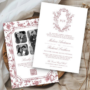 Invitation Rose blanc Dusty Chinoiserie Crest QR Code Mariage
