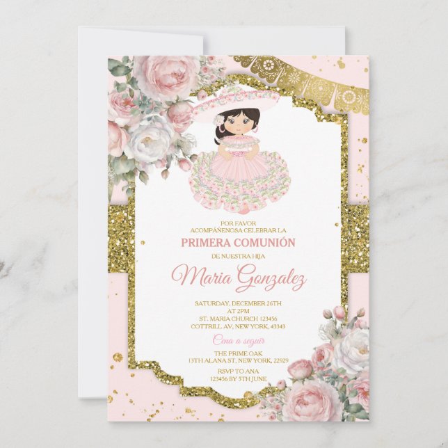 Invitation Rose & Blanc Mexicain Presentación De Tres Años (Devant)