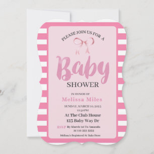 Invitation Rose & blanc Moderne Bow fille Baby shower