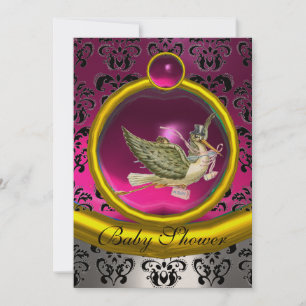 INVITATION ROSE BLANC OR DAMASK STORE BABY SHOWER MONOGRAM