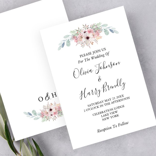 Invitation Rose blanc Rustique Eucalyptus Mariage de verdure (Créateur téléchargé)