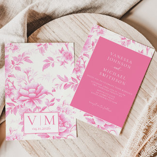 Invitation Rose Blanc Toile de Jouy Floral