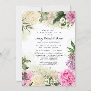 Invitation Rose blanc violet Floral Célébration de la vie