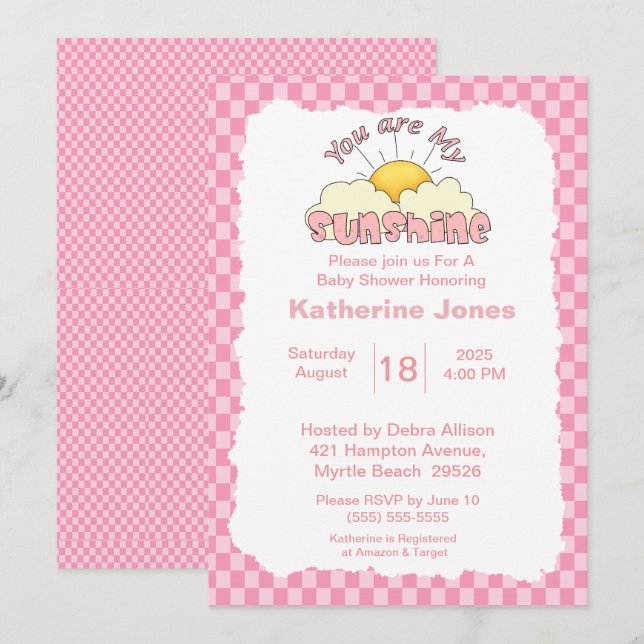 Invitation Rose Blanc Vous Êtes Mon Baby shower Sunshine (Devant / Derrière)