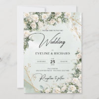 Rose blanche anglaise vert eucalyptus et or