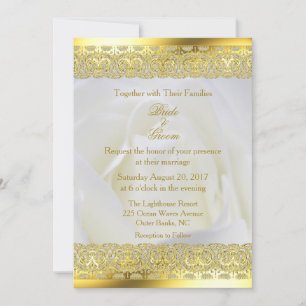 Invitation Rose blanche avec Mariage dentelle or