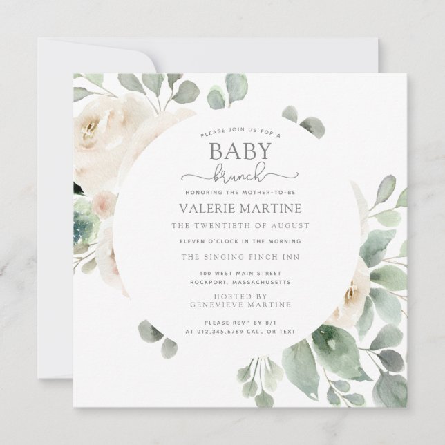 Invitation Rose blanche Botanical Baby Brunch (Devant)