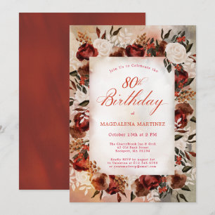 Invitation Rose blanche Bourgogne Chute Florale 80e anniversa